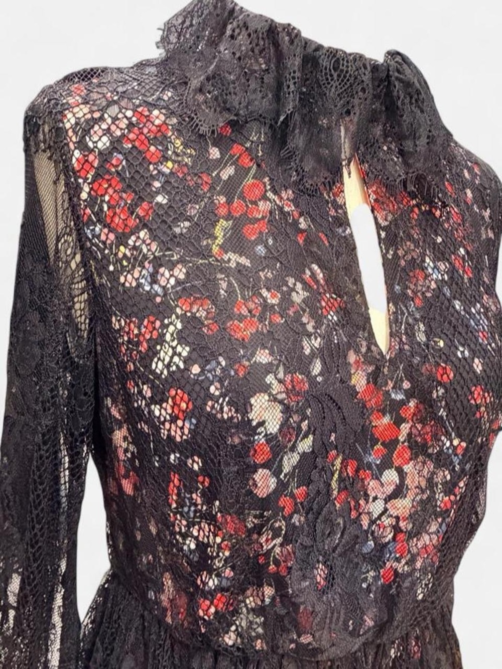 Black Floral Lace Long Sleeve Maxi Dress - Picture 3 of 5